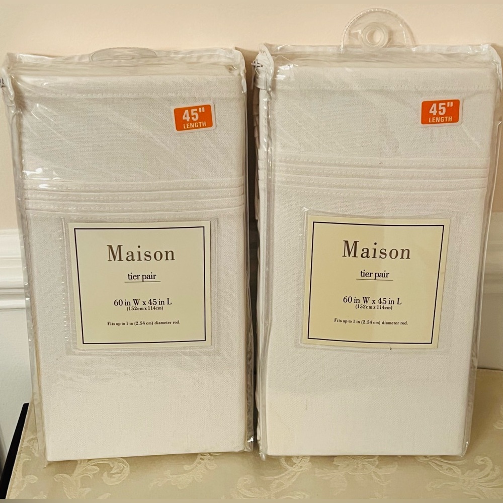 New Maison Pintuck Kitchen Window Tiers, Set of 2  60”x 45" In Off White